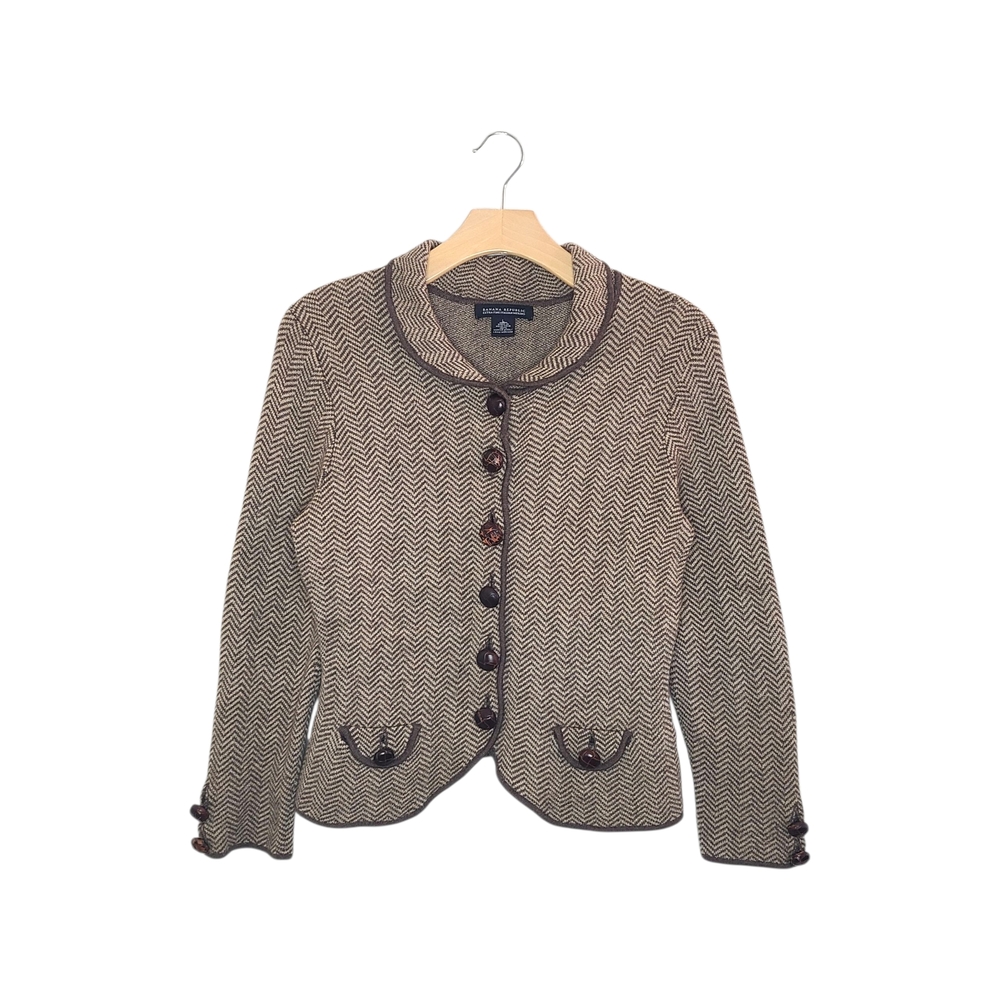 Banana Republic Brown Vintage Chevron Pattern Long Sleeve Wool Knit Cardigan